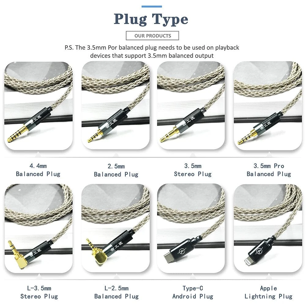GUCraftsman 6N Silver 8-Core IE800 IE800s HiFi 2.5mm/4.4mm Balance Headphone Upgrade Cable - Image 6